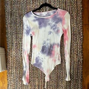 Le Lis Pastel Tie-Dye Ribbed Backless Bodysuit